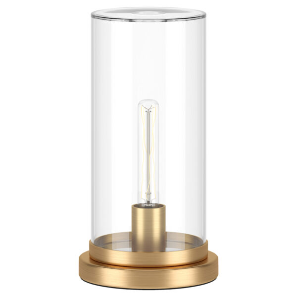 13" Gold Metal Table Lamp With Clear Drum Shade